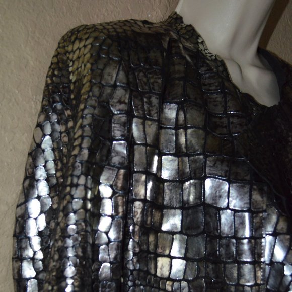 NWOT $1313 Sz 36 2 XS S Isabel Marant Black Croc Print Leather Silver Jacket - Picture 8 of 11